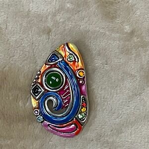 Vintage Multicolored Enameled Abstract Art Pendant
